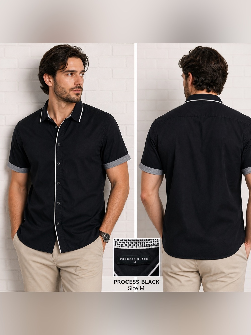 PROCESS BLACK men casual short sleeve blue shirt/size M
